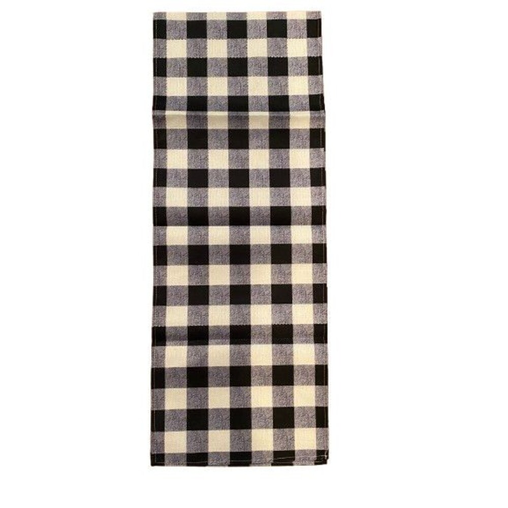 Table Runner 13x72in Woven Polyester Black & White Check
